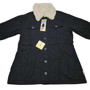Hang Ten Sherpa Lined Cotton Jacket S Black Button Front Casual Outdoor Coat